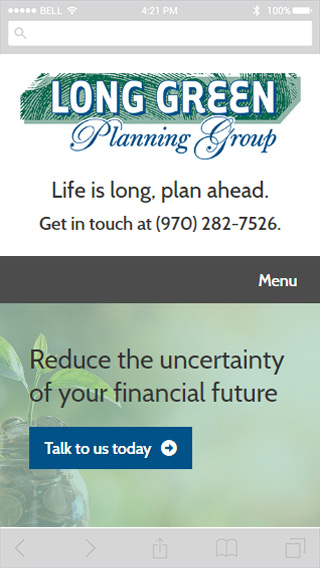 Mobile screenshot of Long Green Planning